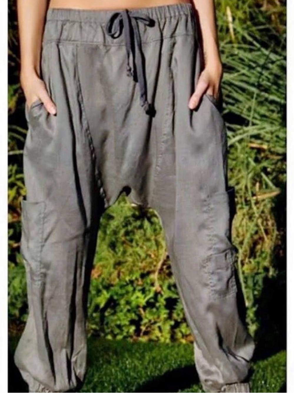 Free People Olive Green Relaxed Harem Track Pants